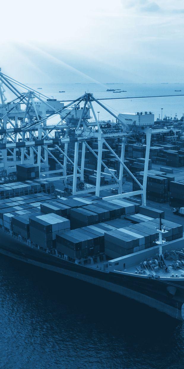 Container ship alongside a terminal at first light
